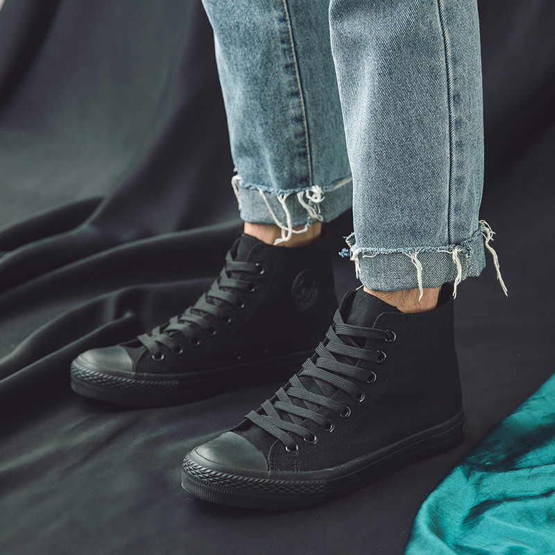 People's 2022 new all black high-top canvas shoes men's high-top shoes shoes breathable cloth shoes men's sports small black shoes