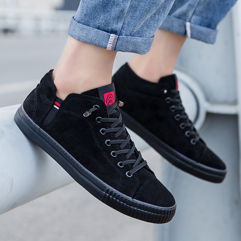 Renben 2022 spring new mid-tube canvas shoes men's high-top shoes cover toe shoes men's trendy shoes casual black cloth shoes