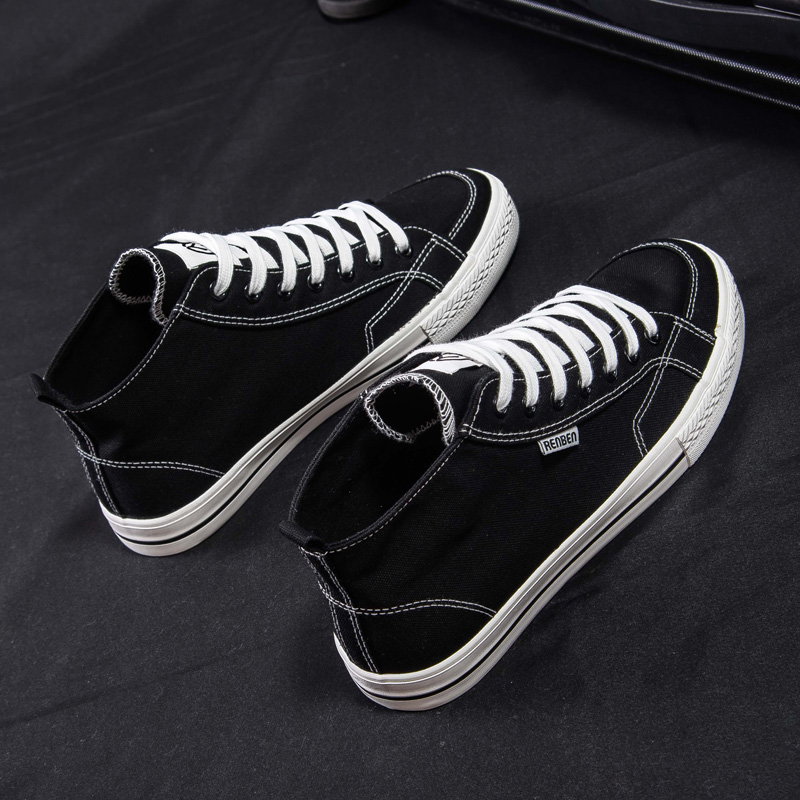 People's 2022 new high-top canvas shoes men's black Korean version of the trend of all-match high-bang board shoes male student cloth shoes