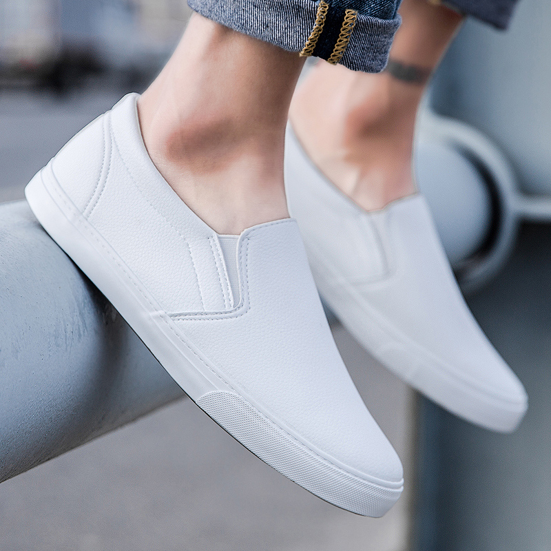 Men's men's shoes lazy canvas shoes men's leather casual shoes small white shoes men's slip-on slip-on shoes trendy