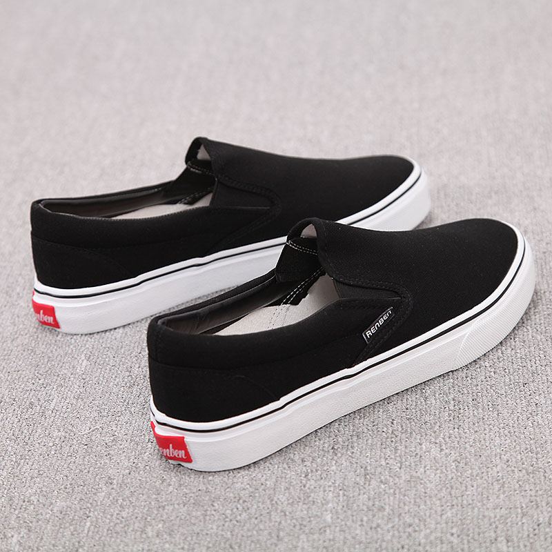 Men's canvas shoes men's low-top cloth shoes a pedal casual Korean version of the shoes slip-on shoes men's shoes black cloth shoes