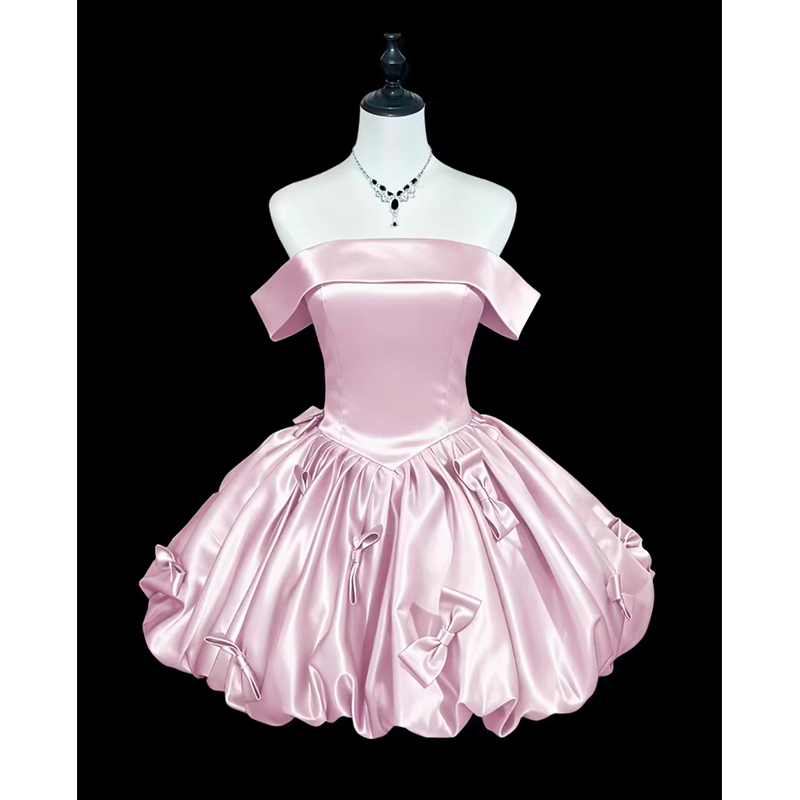 Pink Birthday Dress 2026 New Off-Shoulder Banquet Princess Dress Party Style Satin Art Exam Graduation