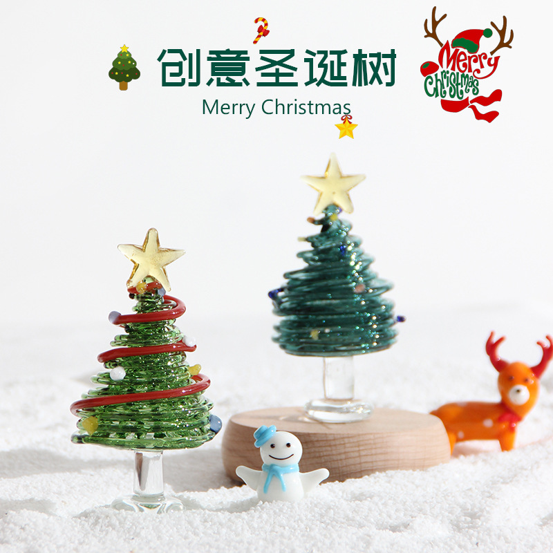 Christmas Presents Wire Drawing Christmas Tree Zibo Glazed Handicraft Glass Products Tabletop Pendulum with Artisanal Decorative Lights-Taobao