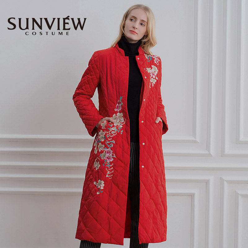 quầy thương hiệu Sunview Shangyo cao cấp mùa đông gió mới của Trung Quốc phụ nữ in dài dài xuống áo khoác