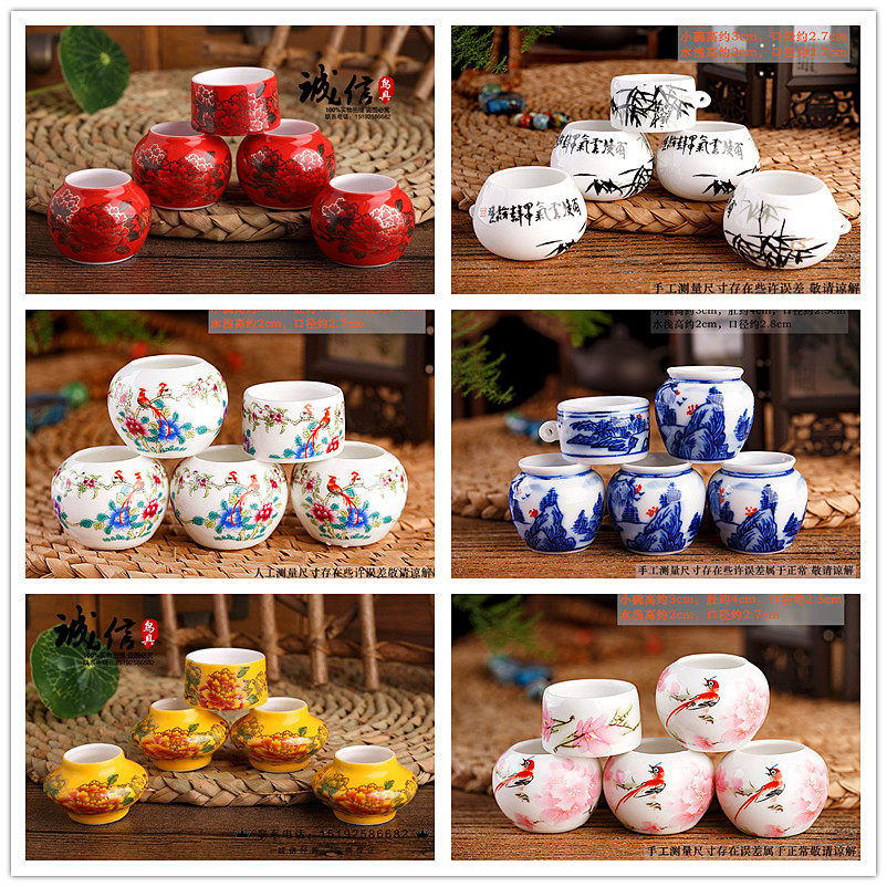 Embroidered eye red indigo chin linen bird food pot small bird cage food bowl Jingdezhen exquisite bird porcelain bowl bird cage accessories
