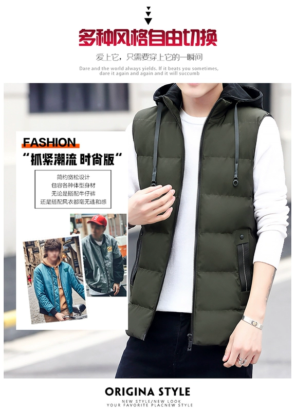 Vest nam phiên bản Hàn Quốc của xu hướng đẹp trai mùa thu đông xuống áo khoác cotton độn áo vest nam vest giản dị cỡ lớn vest nam áo ba lỗ gym