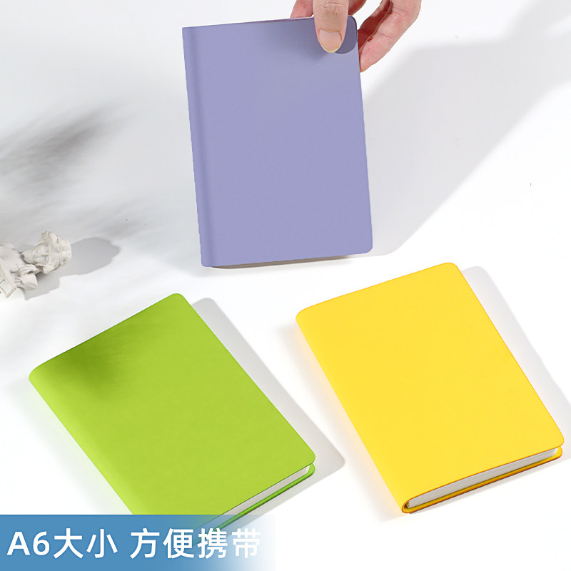 软皮笔记本本子a6方形手账日记本简约ins风高颜值考研大学生清新横线方格手帐摘抄皮面记事本子礼盒套装定制