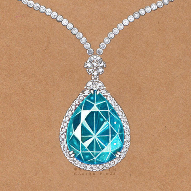 Zhongtan craftsman's language Brazil Santa Maria aquamarine bare stone custom 18K diamond gemstone ring ear pin necklace