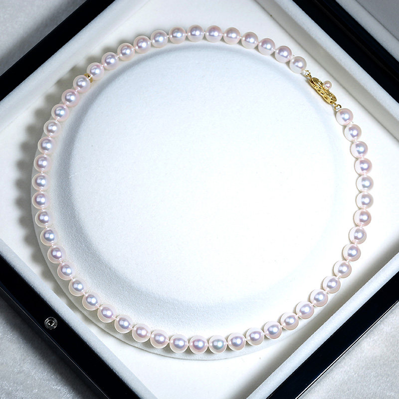Zhongtan craftsman language Akoya goddess pearl necklace is round cherry blossom powder pearl sweater chain Japanese pearl certificate