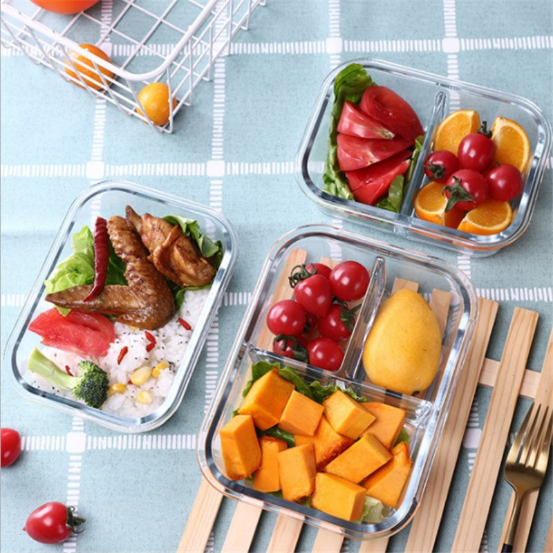 High borosilicate glass fresh-keeping box lunch box lunch box partition insulation office worker glass lunch box microwave oven available