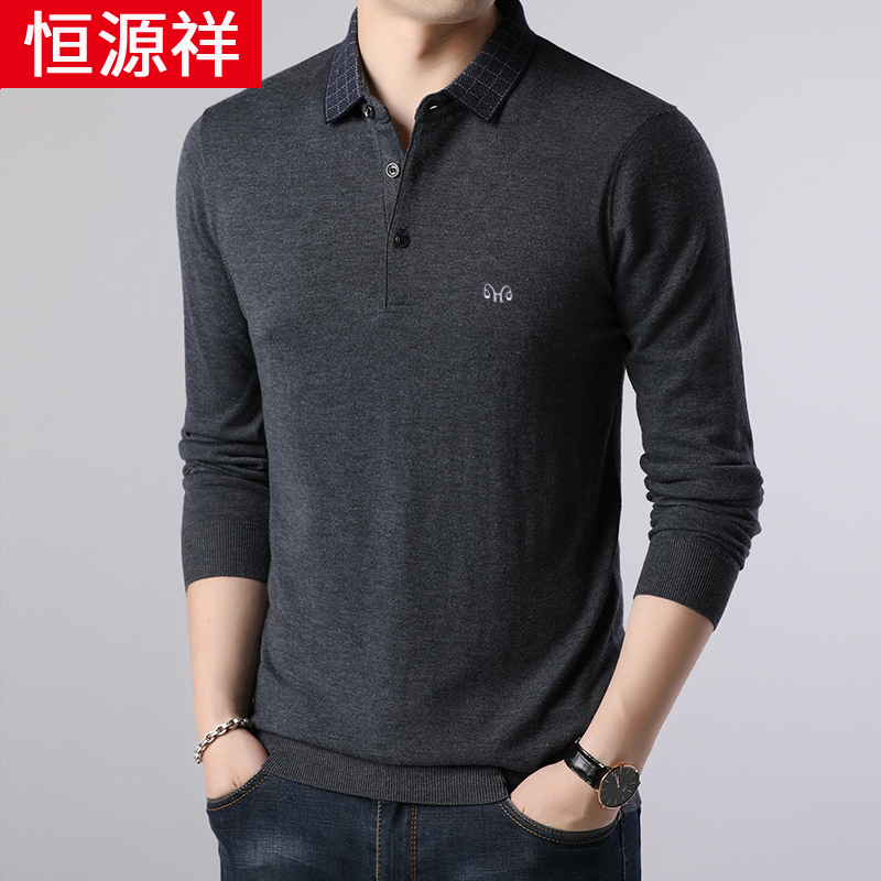 nam Hengyuanxiang của dài tay áo thun mới trung niên cha mùa thu lỏng áo len mỏng knitsweater áo len áo jacket.