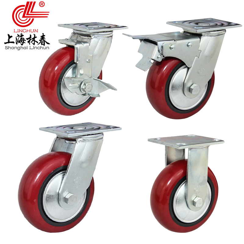 4 Series Lin Spring Castors 6 Inch Wheels Polyurethane Universal Wheels Castors Heavy Industrial Wheel Arcs Integrated Wheels
