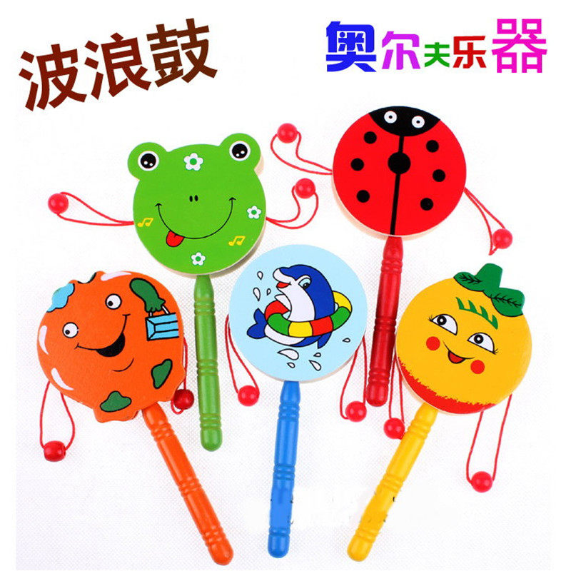 Olff percussion instrument infant loud sound toy wooden plus-wave drum cartoon wooden dial wave drum