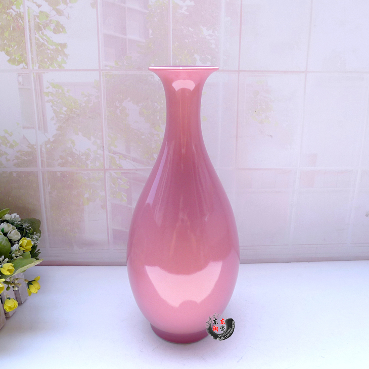 Jingdezhen Ceramics Peach Blossom Color Glaze Pink Wedding Room Feng Shui Ornaments Decorative Vase Jade Pot Spring