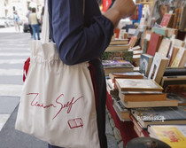 Small Paris Original hand-written embroidery drawing rope Girl bag Unknown Self canvas bag shopping bag Single shoulder bag ins