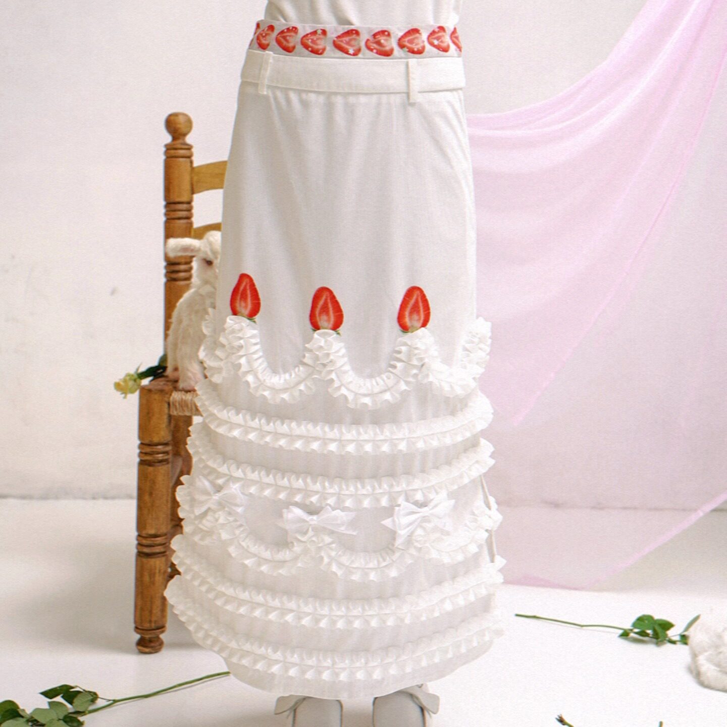 Daytoday Daily Research Institute Happy Birthday Cream Strawberry Cake Print Pencil Skirt One-Step Skirt Half Skirt