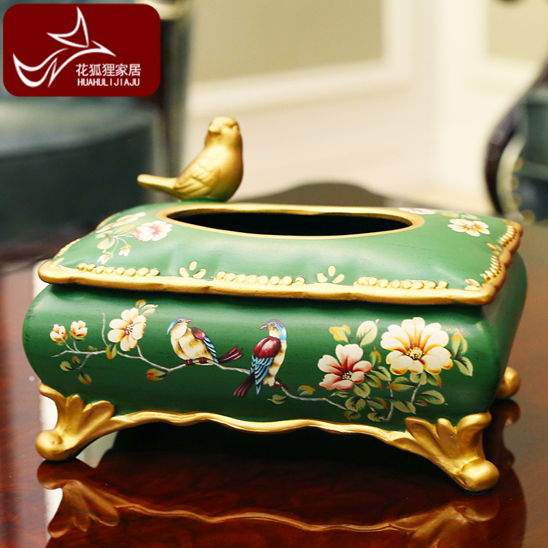 American vintage living room tissue box ornament Creative home coffee table painted paper draw box European-style ornaments