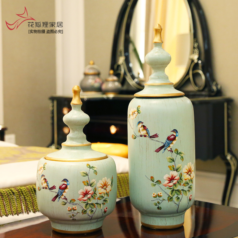 American retro ceramic storage tank Creative home Living room Xuan Guan Wine Cabinet Decorations Pendulum Pieces Jo Relocation New Residence Gift