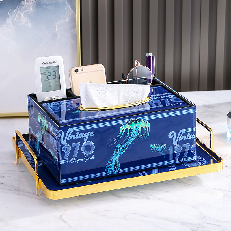 Klein Blue high-end light luxury multi-functional tissue box living room coffee table tabletop creative storage toilet paper box high-grade sense