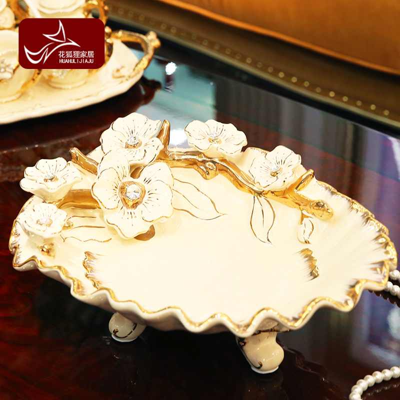 Flower fox European ceramic fruit bowl sitting room creative household adornment of large relief pomegranate fruit tray was furnishing articles