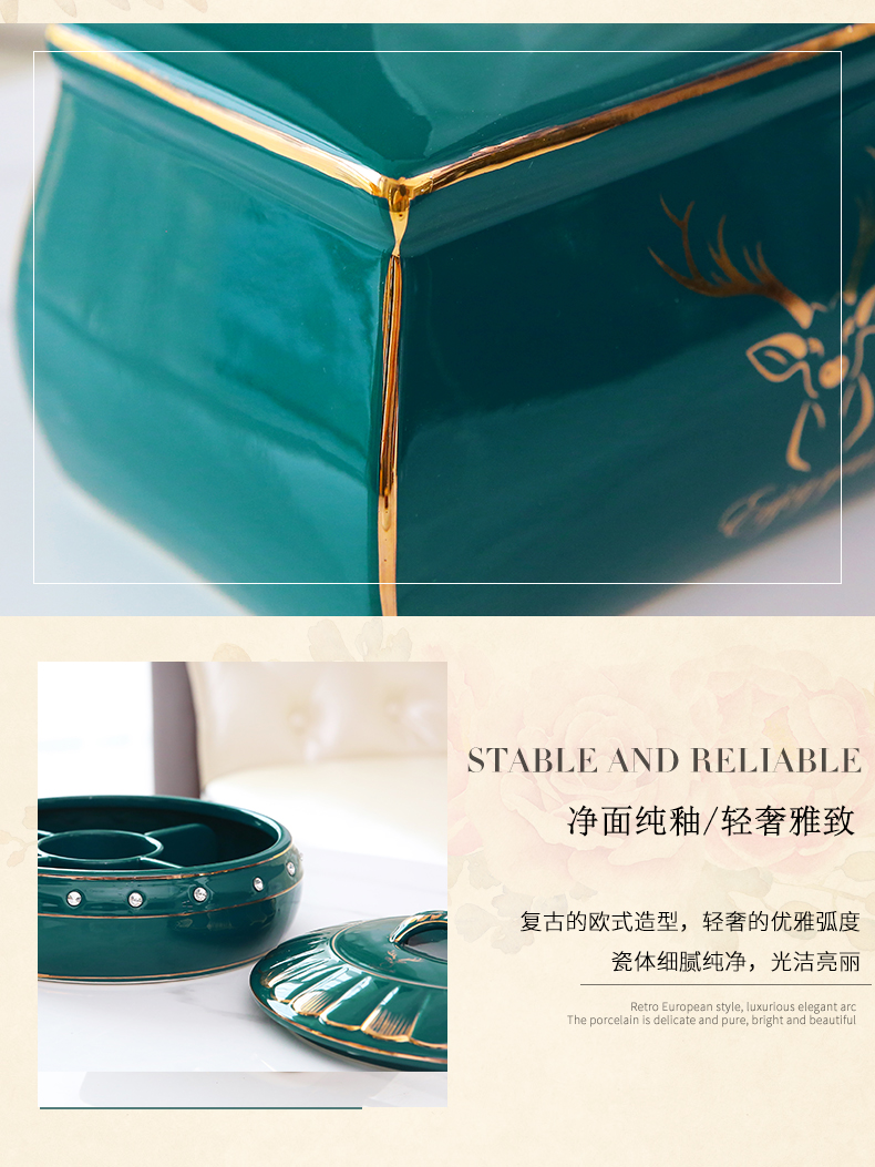 European - style key-2 luxury light green home sitting room pure glaze ceramic glaze compote dry fruit tray frame with cover candy box snack plate