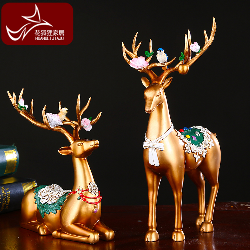 Home decorations European style lucky deer ornaments Creative living room Bedroom wine cabinet knickknacks Crafts Wedding gifts