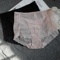 Foreign trade plus size womens underwear high waist belly lace white transparent sexy hip seamless fat MM pure cotton file