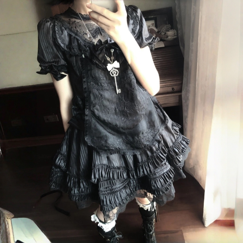 Night Butterfly Lolita Short-Sleeved Dress Gothic Dark Style Yabia Culture Y2K Outfit Summer Plus Size Short Skirt