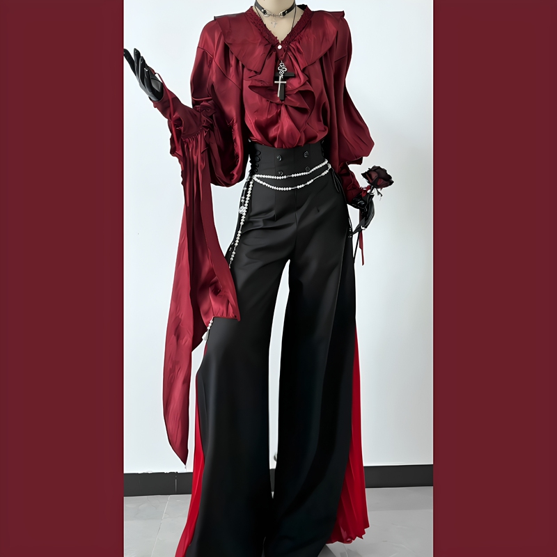 Halloween Crimson Night Prince Style Outfit, Gender-Neutral Gay Man Dressing up as a Man, Oc Shirt, Long Pants, Lolita Plus Size