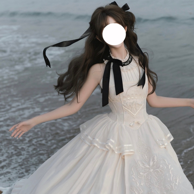 Lolita Halter Neck Dress Princess Long Dress Tulle Dress Free Size Adult Ceremony Birthday Gown Wedding Summer