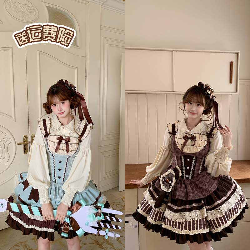 Thin and Delicate Lava Mint Chocolate Lolita Dress, Autumn and Winter Long-Sleeve Plus-Size Jsk for Slightly Plump Figures, Halloween Thin and Delicate Lava Mint Chocolate Lolita Dress, Autumn and Winter Long-Sleeve Plus-Size Jsk for Slightly Plump Figures, Halloween
