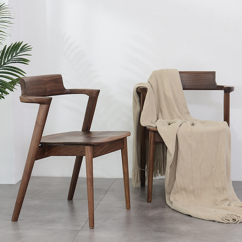 Nordic solid wood dining chair home study study chair simple black walnut circle chair desk chair computer chair office chair