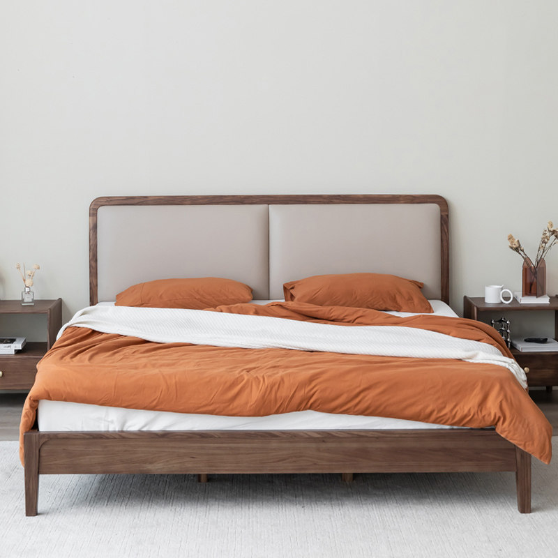 Solid wood bed 1 8 m Double beds Modern minimalist Cherry Wood Soft Lean North American Black Walnut Wood Nordic Wedding Bed Master Bedroom