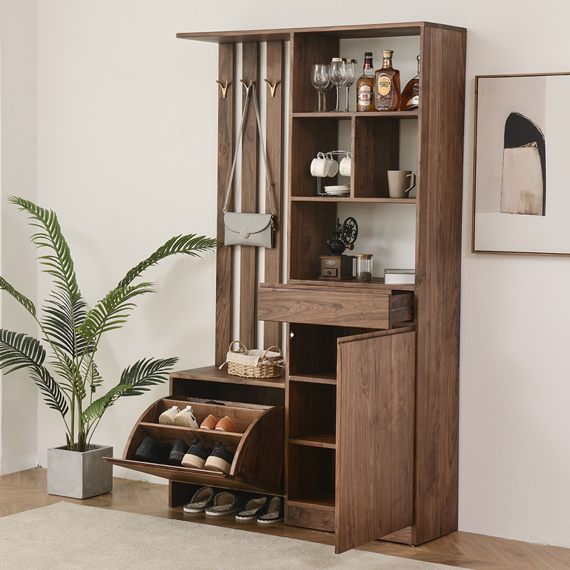 Nordic Solid Wood Genguan Cabinet Door Hall Partition Shoe Cabinet North American Black Walnut Wood Room Hall Cabinet Xuanguan Wine Cabinet Screen Customisation