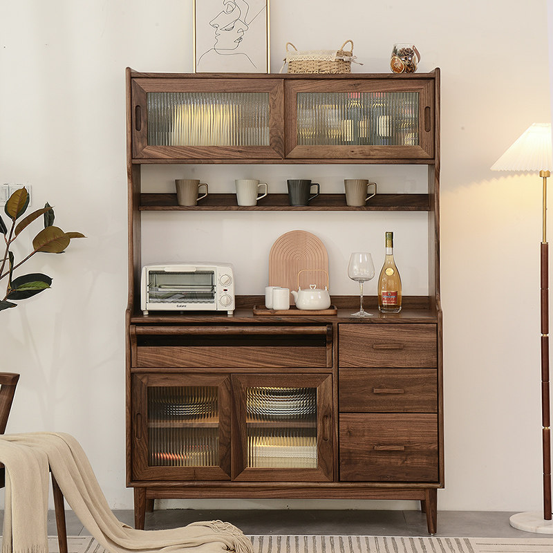 Nordic Dining Cabinet Solid Wood Integrated By Wall High Cabinet Factory Direct Sales Day Style Black Walnuts Wood Dining Room Cabinet Xuan Guan Wine Cabinet