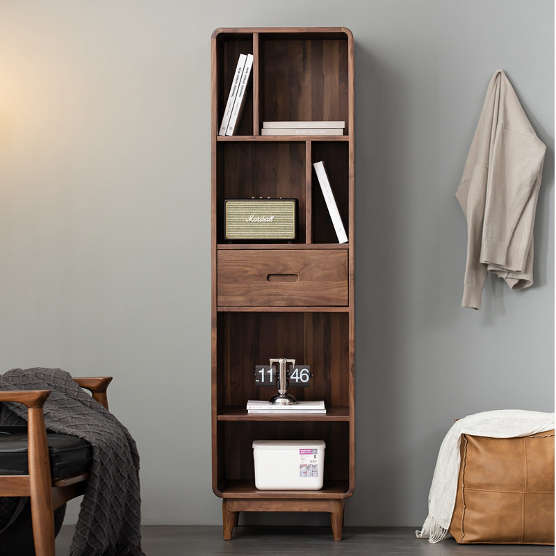 Nordic style solid wood bookcase black walnut bookcase Japanese bookshelf storage cabinet log light luxury wine cabinet side cabinet
