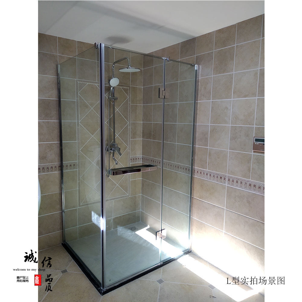 Shower room L Type 304 stainless steel no frame Makeup Room Bath Screen Hotel Dry Wet Partition Tempered Glass Partition