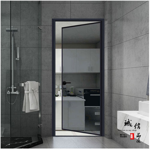 Extremely Narrow Rim Makeup Room Door Grey Glass Aluminum Alloy Toilet Door Long Iridescent Crafts Black Kitchen Flat Open Door