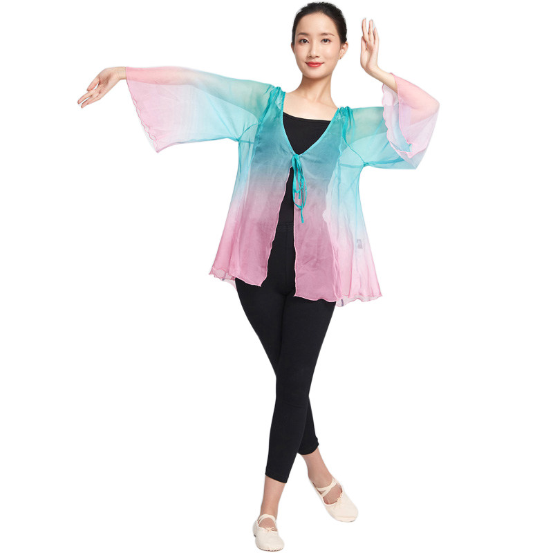 Chinese Ethnic Teacher Classical Dance Costume Performance Uniform with Gradual Lacing Garment for the Fairy Body Rhyme and Rhythmic Training