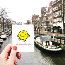 Be happy everday cute yellow Korean style smiley face cartoon small card photo props