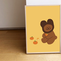  South Korea Jeju ins wind eating orange bear cute cartoon decorative poster