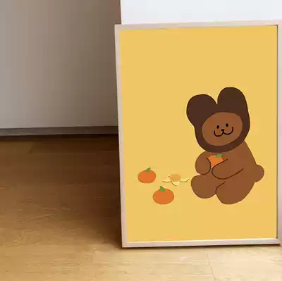 ) bear) ins wind eating oranges on Jeju Island, South Korea Cute cartoon decorative poster