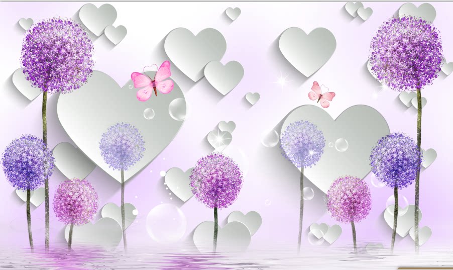 Net red live broadcast background cloth background wall purple romantic dandelion three-dimensional simple photo anchor Kuaishou fighting volcano