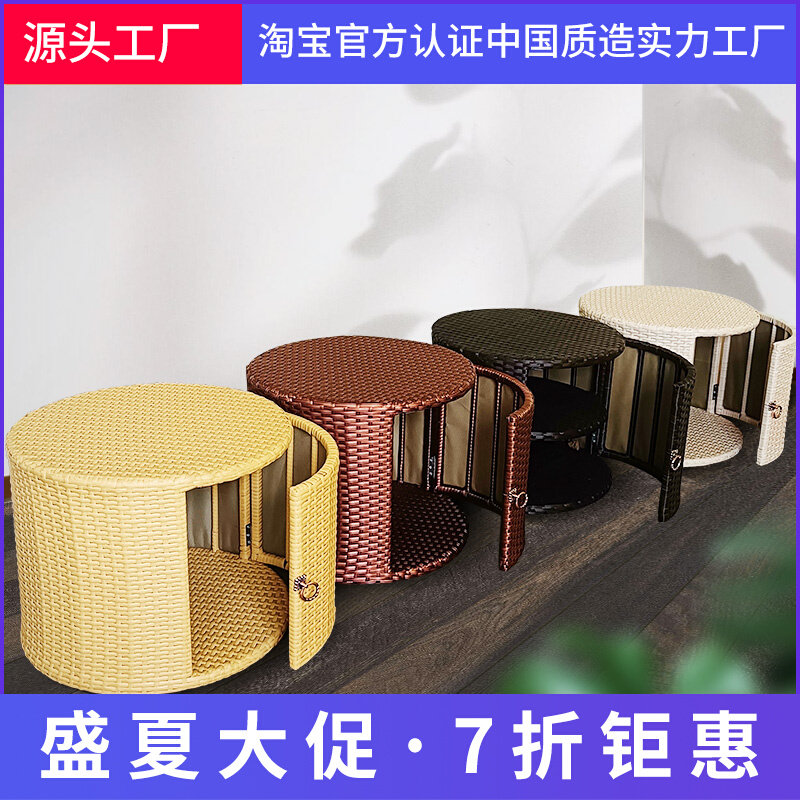 New Outdoor rattan Balcony Shoe Cabinet Home Doorway Sunscreen Waterproof Lockers Change Shoes Stool Round