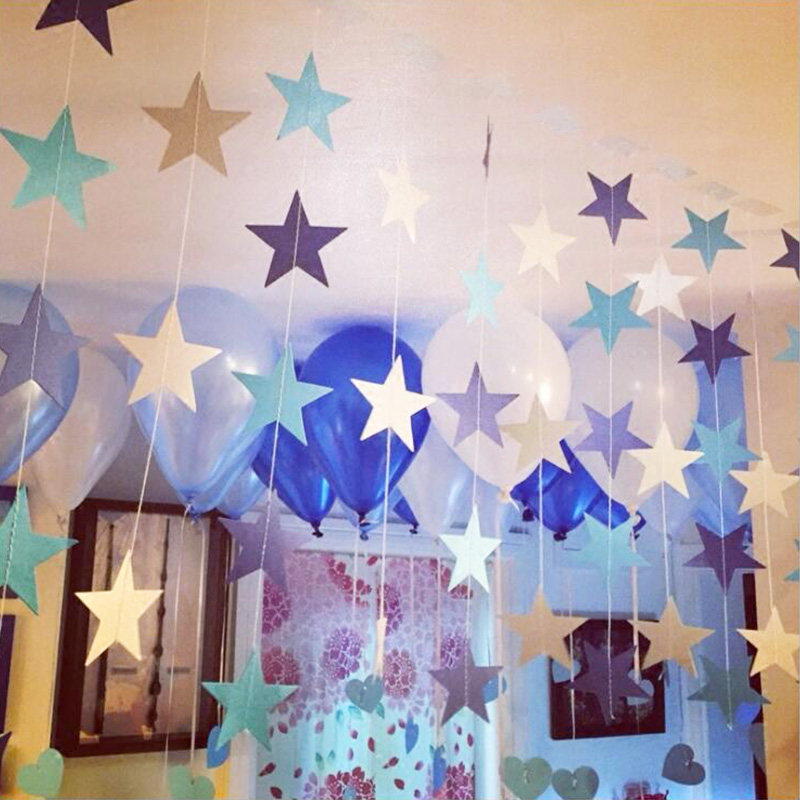 Christmas decoration five-pointed star pull flower string kindergarten shopping mall layout window door curtain ceiling Christmas star pull flag