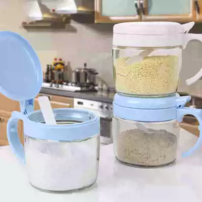 Revitalizing glass seasoning bottle round seasoning jar seasoning jar seasoning bottle with spoon 300 ml