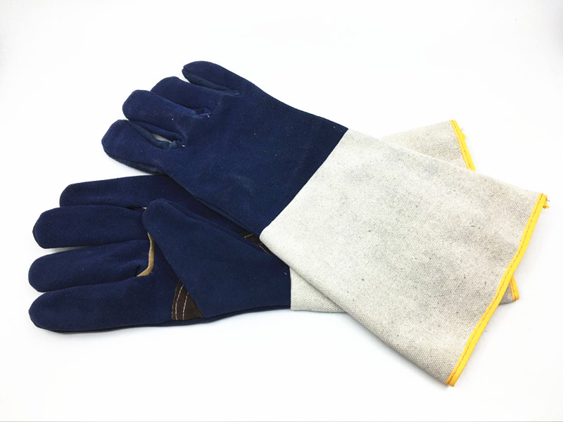 Electric welding cow leather thickened welding operation canvas sub-finger wear resistant high temperature resistant welding glove softness xl
