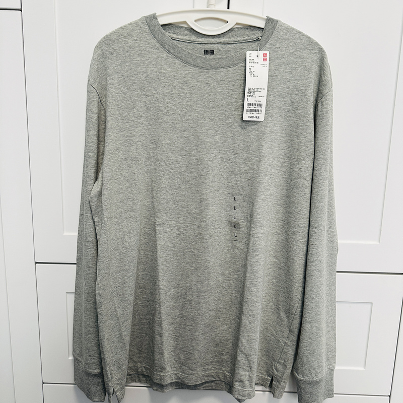 Thin Spring Clothing from Uniqlo, Men's and Women's Supima Cotton Round Neck T-Shirt, Long-Sleeved Outerwear Base Layer 469278