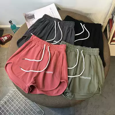 Spring and summer thin hanging embroidery high waist wide leg shorts women's sports Korean culottes casual loose beach pants