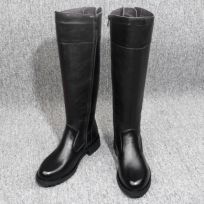 Horse Boots Men Bull Leather Over Knee Boots Denim Locomotive High Cylinder Genuine Leather Boots Long Barrel Knight Leather Boots Glint Warm-Taobao